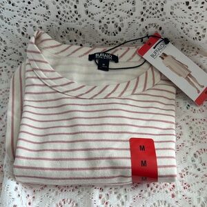 Buffalo David Bitton horizontal stripe- Cream & Pink dress size med